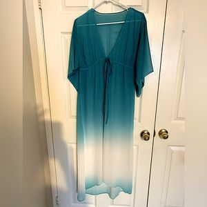 Francesca’s turquoise and white ombre chiffon kimono/ swim cover-up.